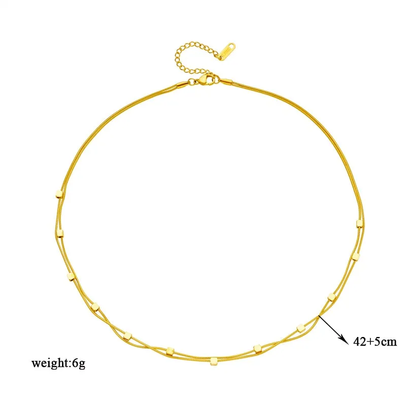 316L Stainless Steel 2 In 1 Small Cube Chains Necklace For Women