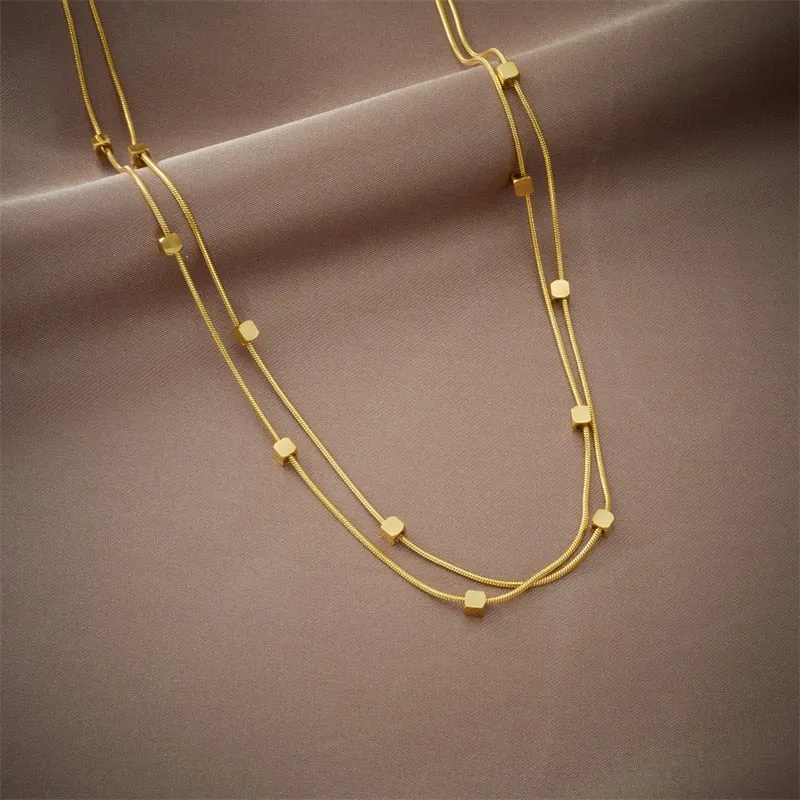 316L Stainless Steel 2 In 1 Small Cube Chains Necklace For Women