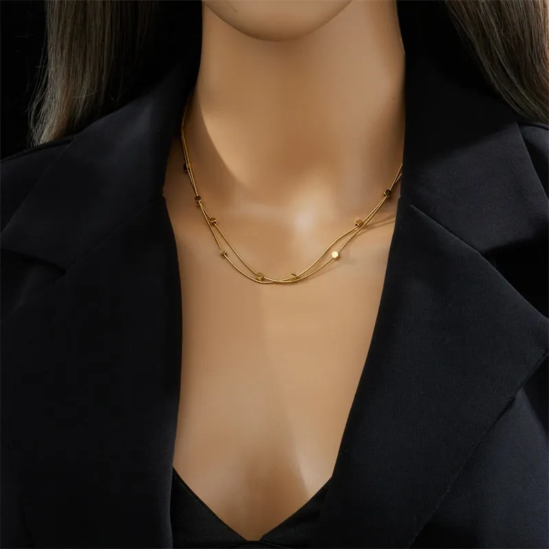 316L Stainless Steel 2 In 1 Small Cube Chains Necklace For Women