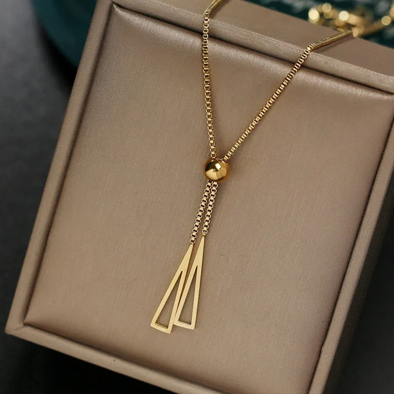316L Stainless Steel Bead Drawstring Design Triangle Pendant