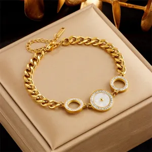316L Stainless Steel Black Green Circle Rhinestone Charm Bracelet For Women