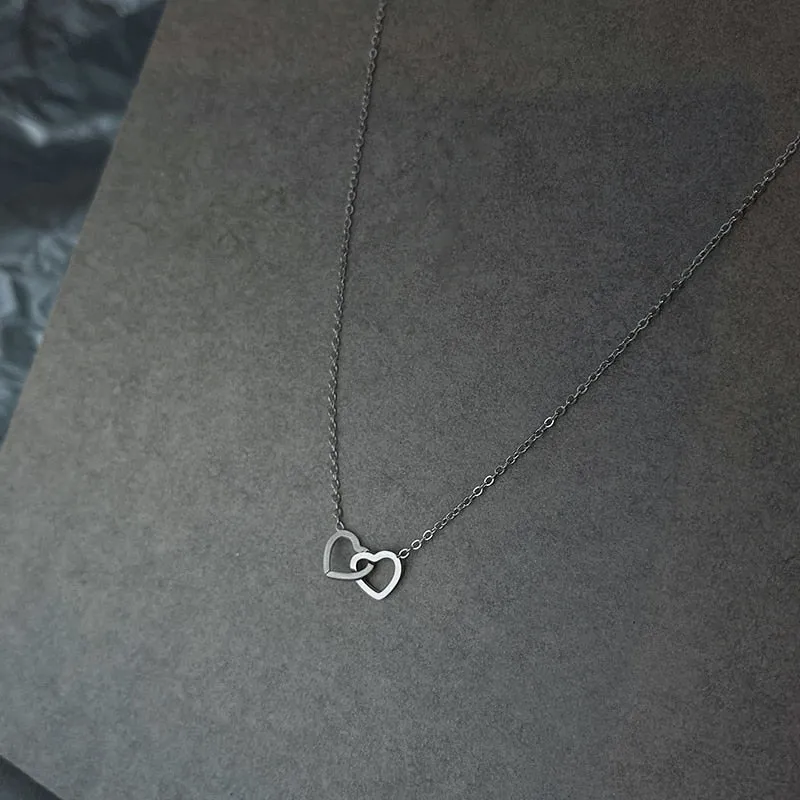 316L Stainless Steel Double Love Heart Cross Pendant Necklace