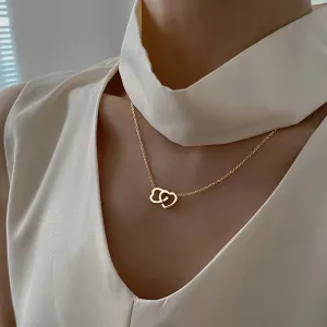 316L Stainless Steel Double Love Heart Cross Pendant Necklace