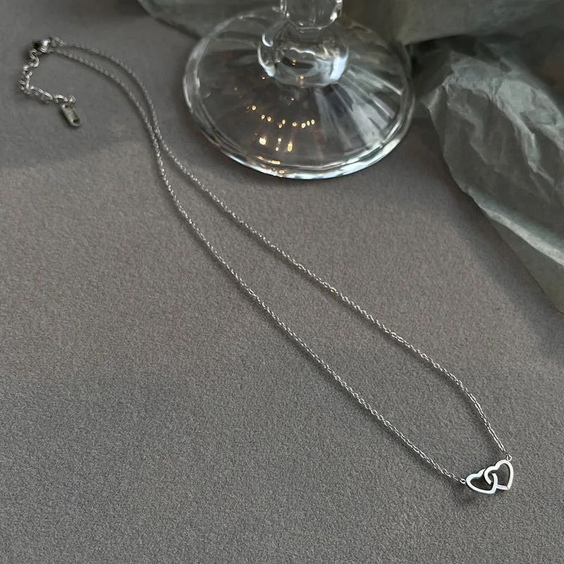 316L Stainless Steel Double Love Heart Cross Pendant Necklace