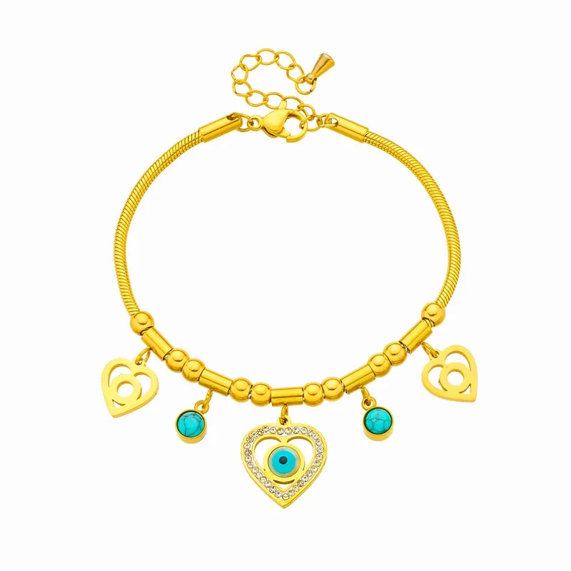 316L Stainless Steel Heart-Shaped Blue Eyes Charm Bracelet For Women