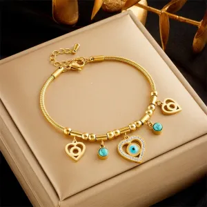 316L Stainless Steel Heart-Shaped Blue Eyes Charm Bracelet For Women