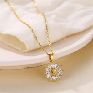 316L Stainless Steel Necklace Sunflower Pendant Golden Accessories for Women