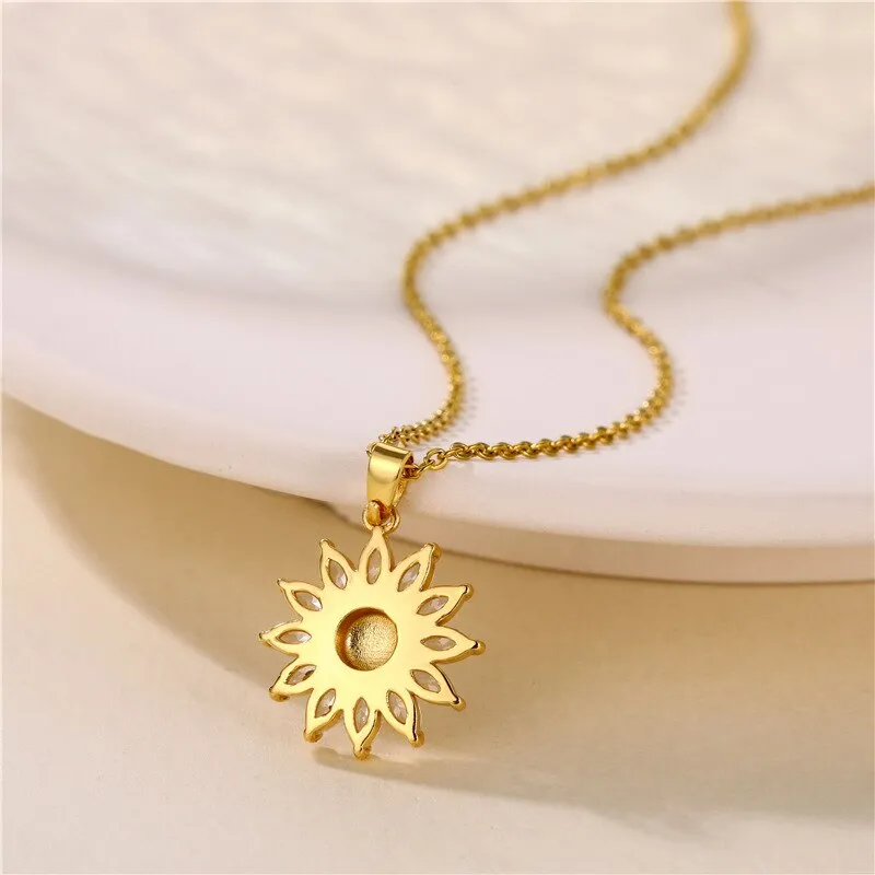 316L Stainless Steel Necklace Sunflower Pendant Golden Accessories for Women