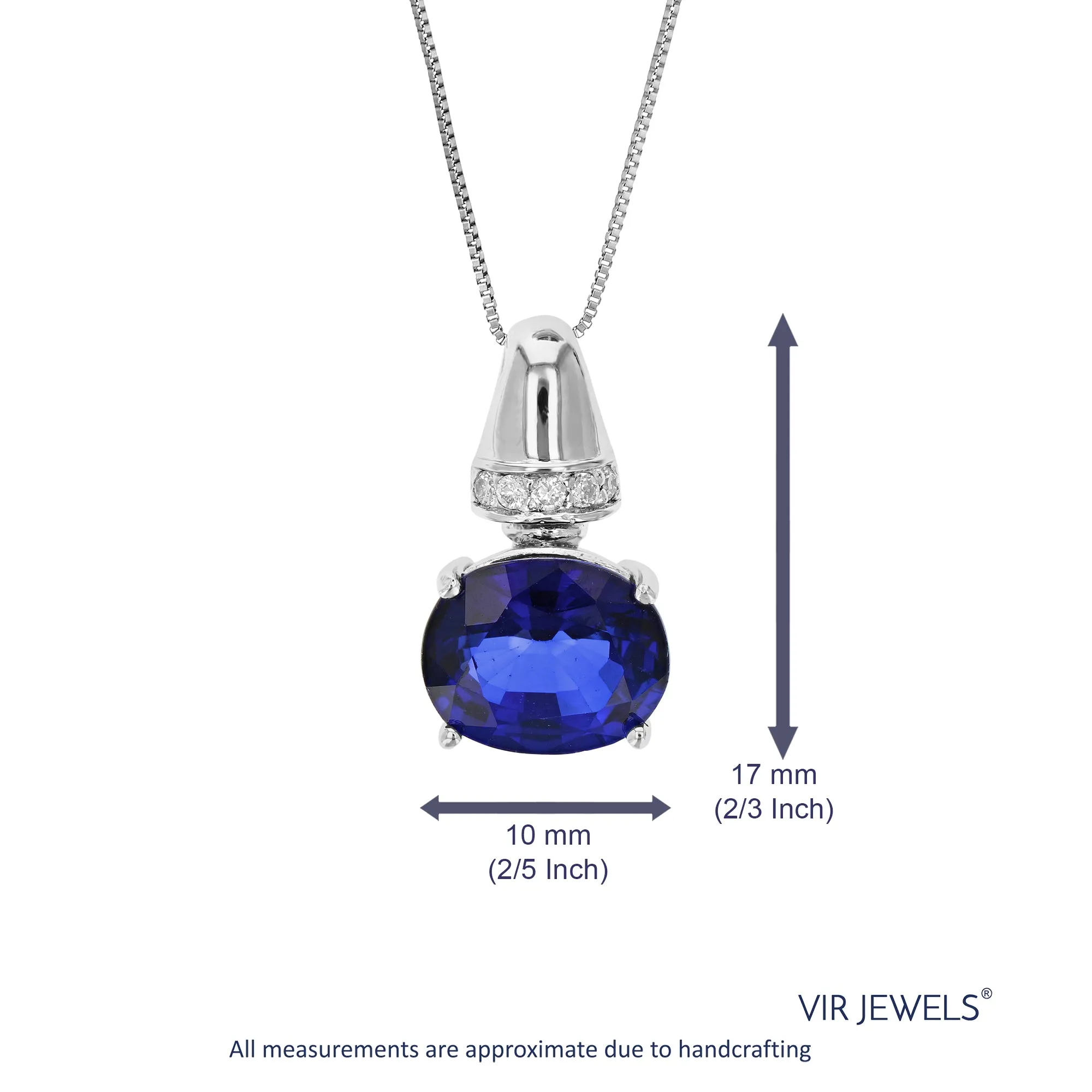 3.70 cttw Pendant Necklace, Created Blue Sapphire Oval Pendant Necklace for Women in .925 Sterling Silver with Rhodium, 18 Inch Chain, Prong Setting