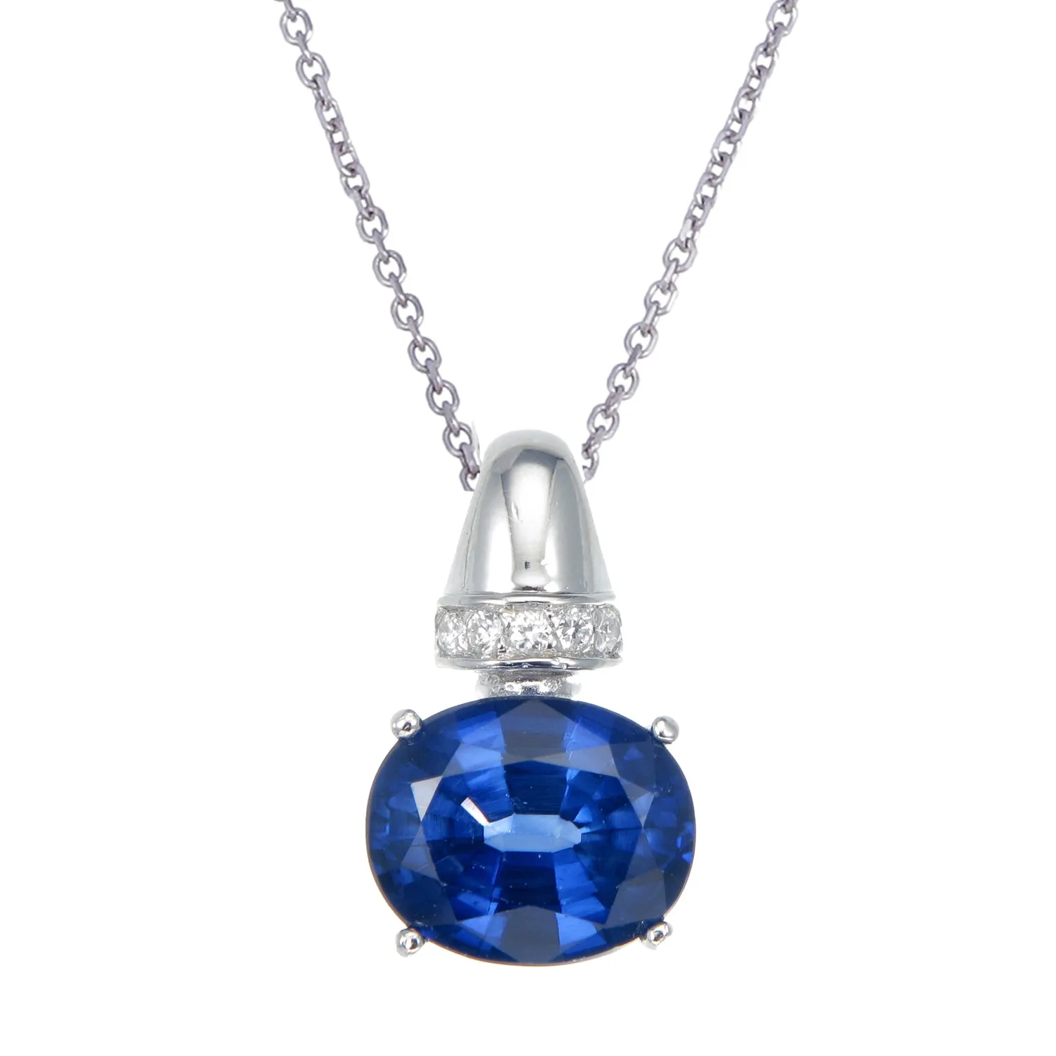 3.70 cttw Pendant Necklace, Created Blue Sapphire Oval Pendant Necklace for Women in .925 Sterling Silver with Rhodium, 18 Inch Chain, Prong Setting