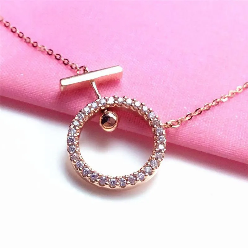 585 Purple Gold 14K Rose Gold Fashion Inlaid Crystal Geometric Round Necklace