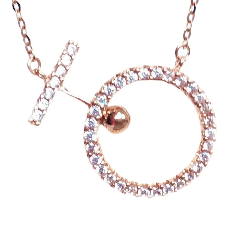 585 Purple Gold 14K Rose Gold Fashion Inlaid Crystal Geometric Round Necklace