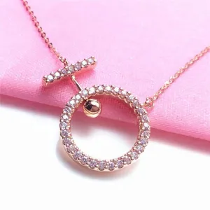585 Purple Gold 14K Rose Gold Fashion Inlaid Crystal Geometric Round Necklace