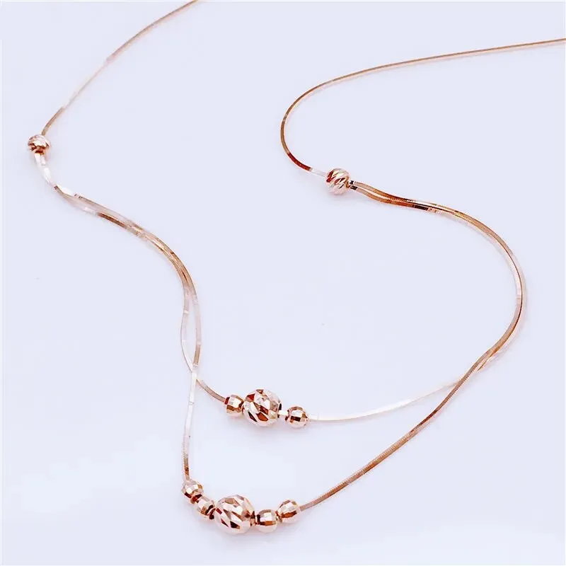 585 Purple Gold Double Layer Geometric Bead Chains Necklace