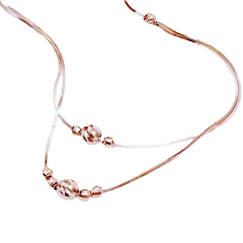 585 Purple Gold Double Layer Geometric Bead Chains Necklace