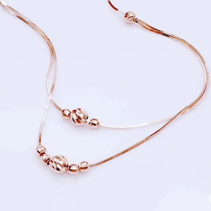 585 Purple Gold Double Layer Geometric Bead Chains Necklace