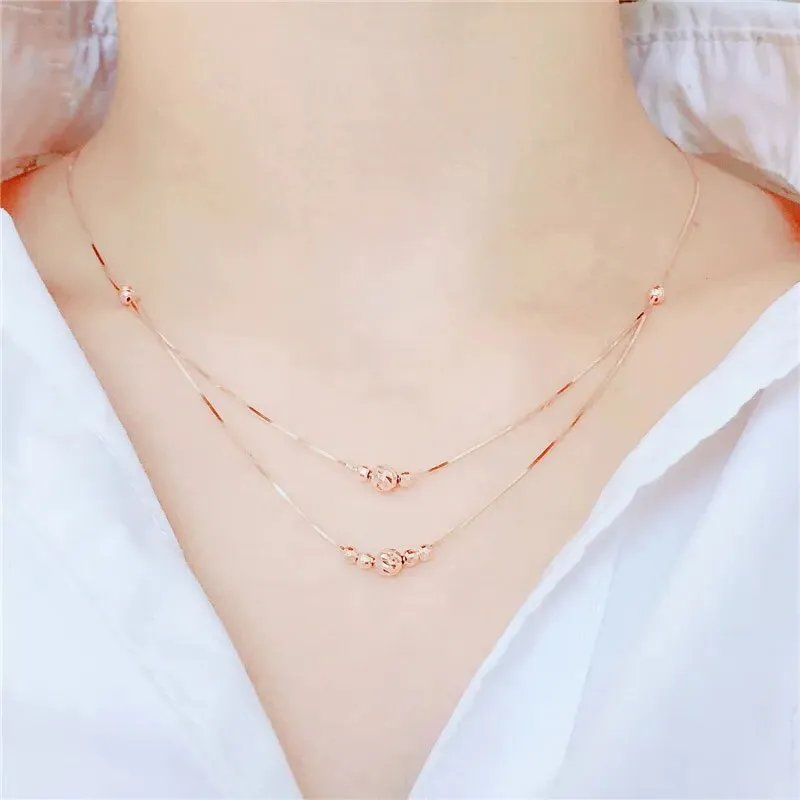 585 Purple Gold Double Layer Geometric Bead Chains Necklace