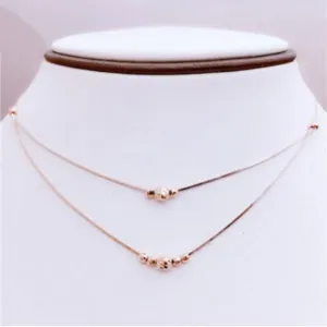 585 Purple Gold Double Layer Geometric Bead Chains Necklace