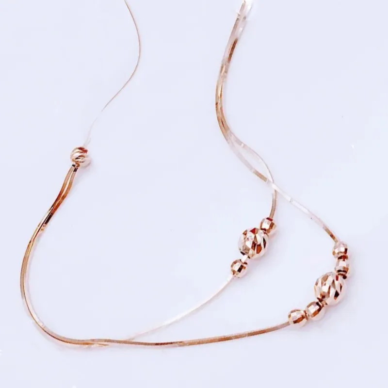585 Purple Gold Double Layer Geometric Bead Chains Necklace