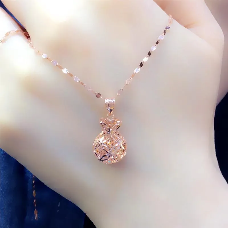 585 Purple Gold Plated 14K Rose Gold Geometric Shiny Chains Pendant neckalce