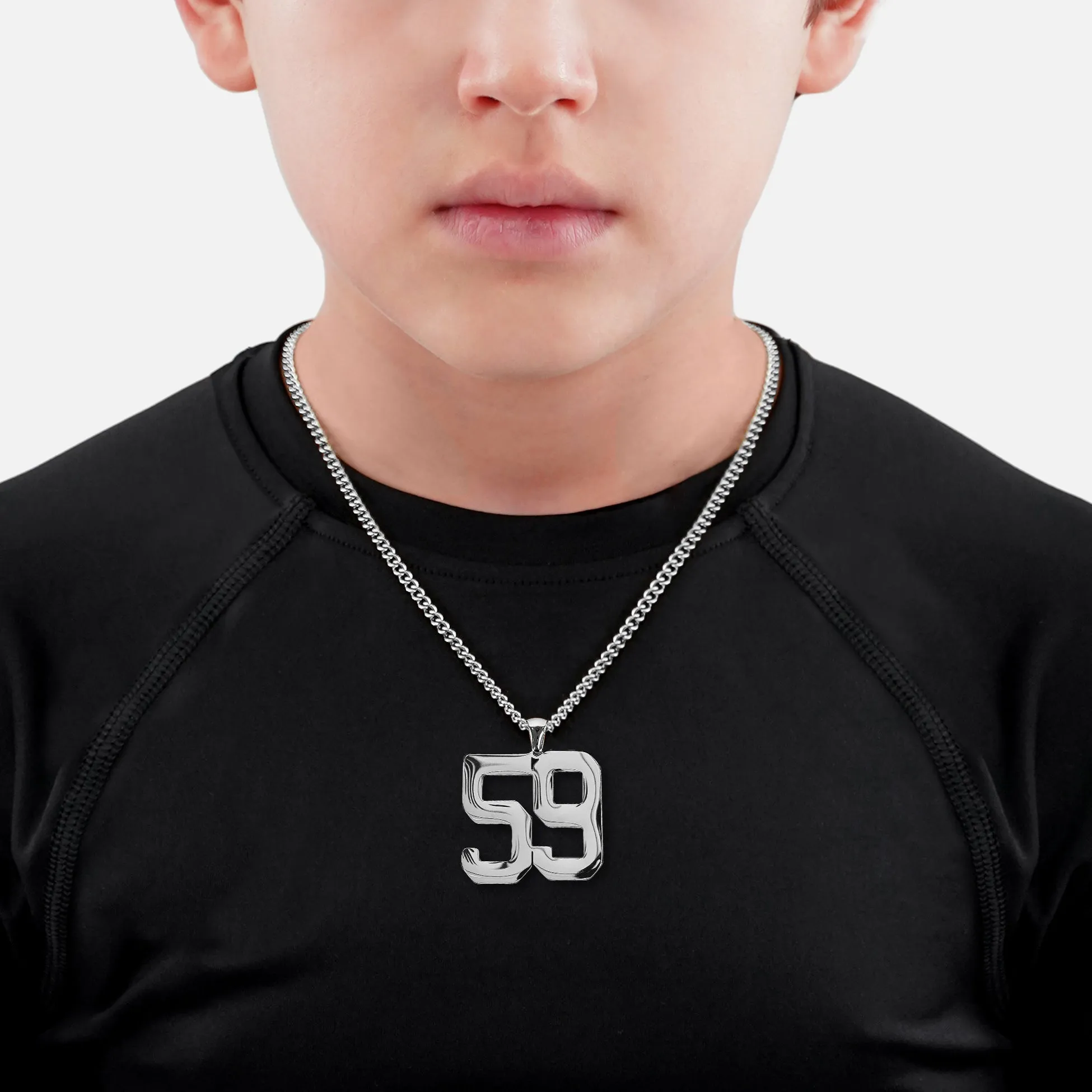 59 Number Pendant with Chain Kids Necklace - Stainless Steel