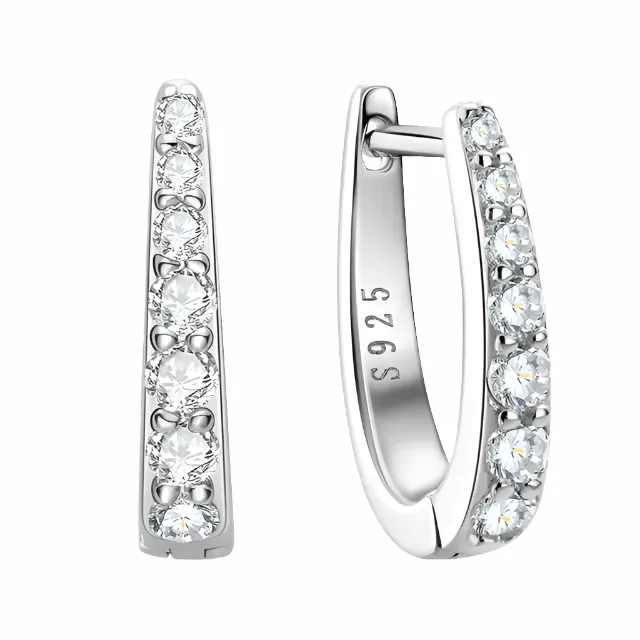 925 Silver 2MM 0.21CT Moissanite diamond hoop clip Earrings
