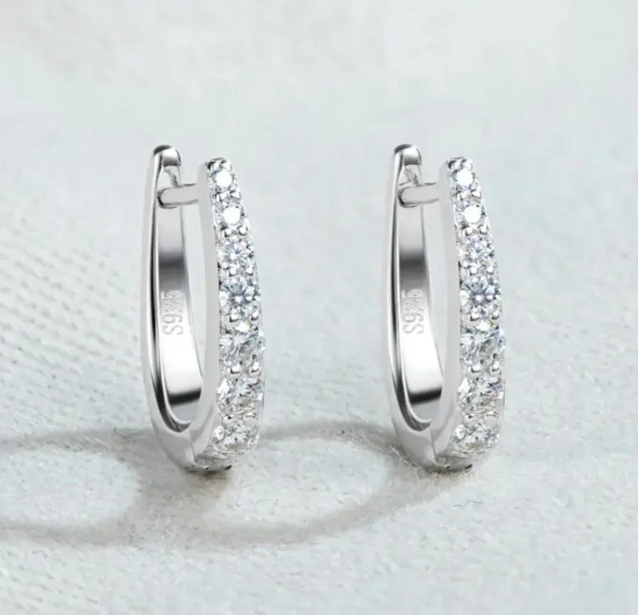 925 Silver 2MM 0.21CT Moissanite diamond hoop clip Earrings