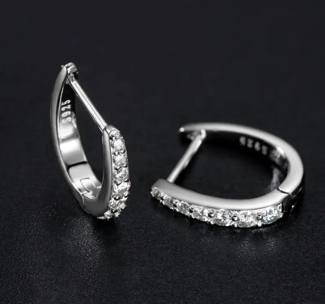 925 Silver 2MM 0.21CT Moissanite diamond hoop clip Earrings