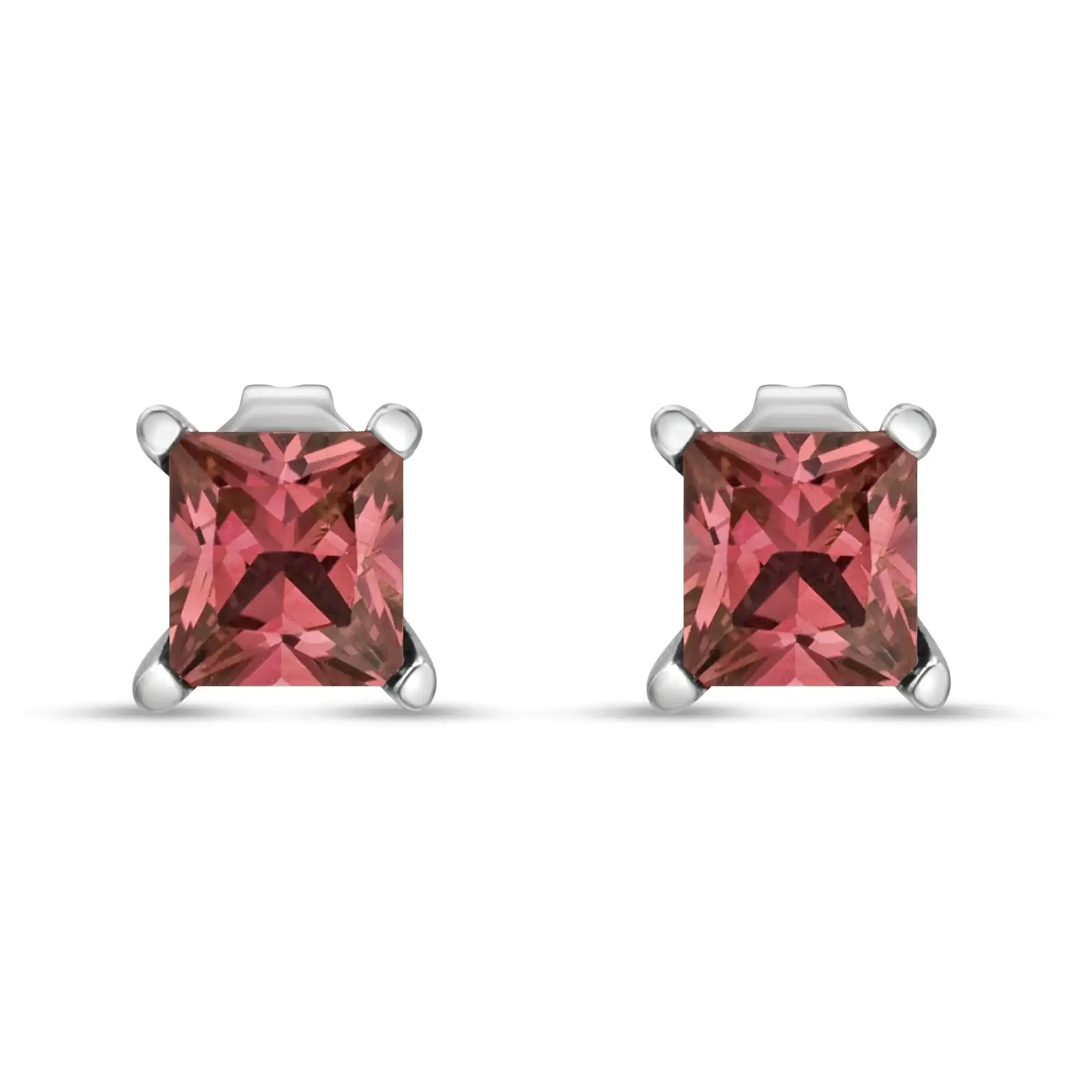 .925 Sterling Silver 1 Miracle Set Princess-cut Diamond Solitaire Stud Earrings (H-I Color, I1-I2 Clarity)