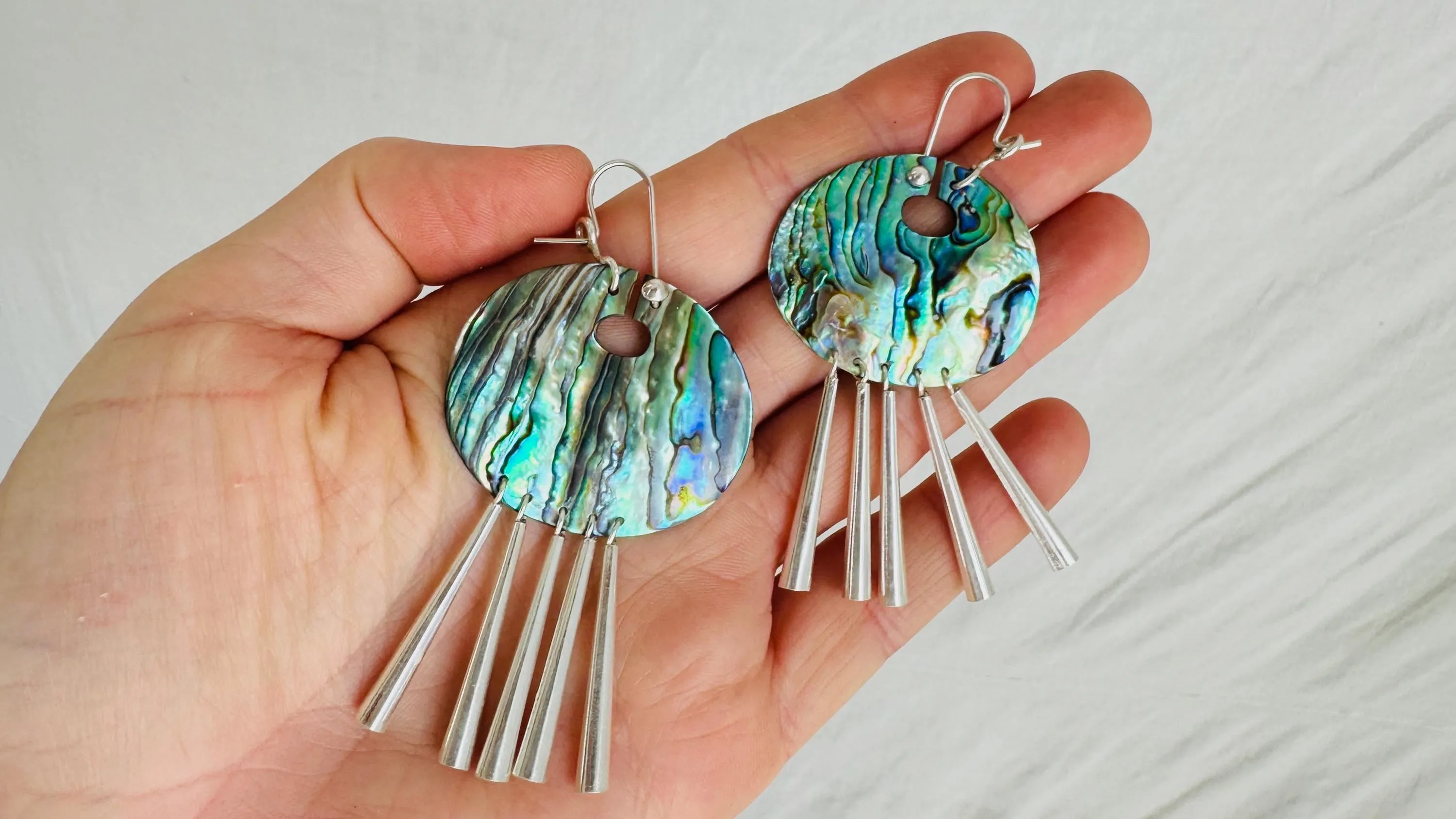 Abalone & Sterling Silver Earrings. Handcrafted Designer Paua Jewelry. 2411