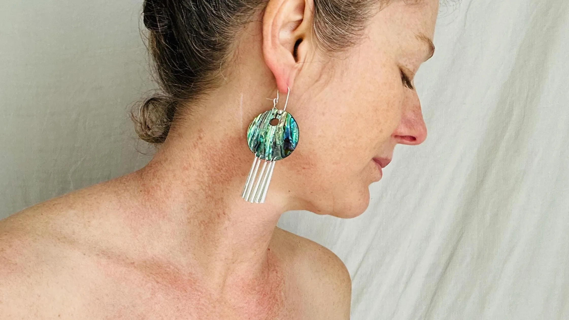 Abalone & Sterling Silver Earrings. Handcrafted Designer Paua Jewelry. 2411