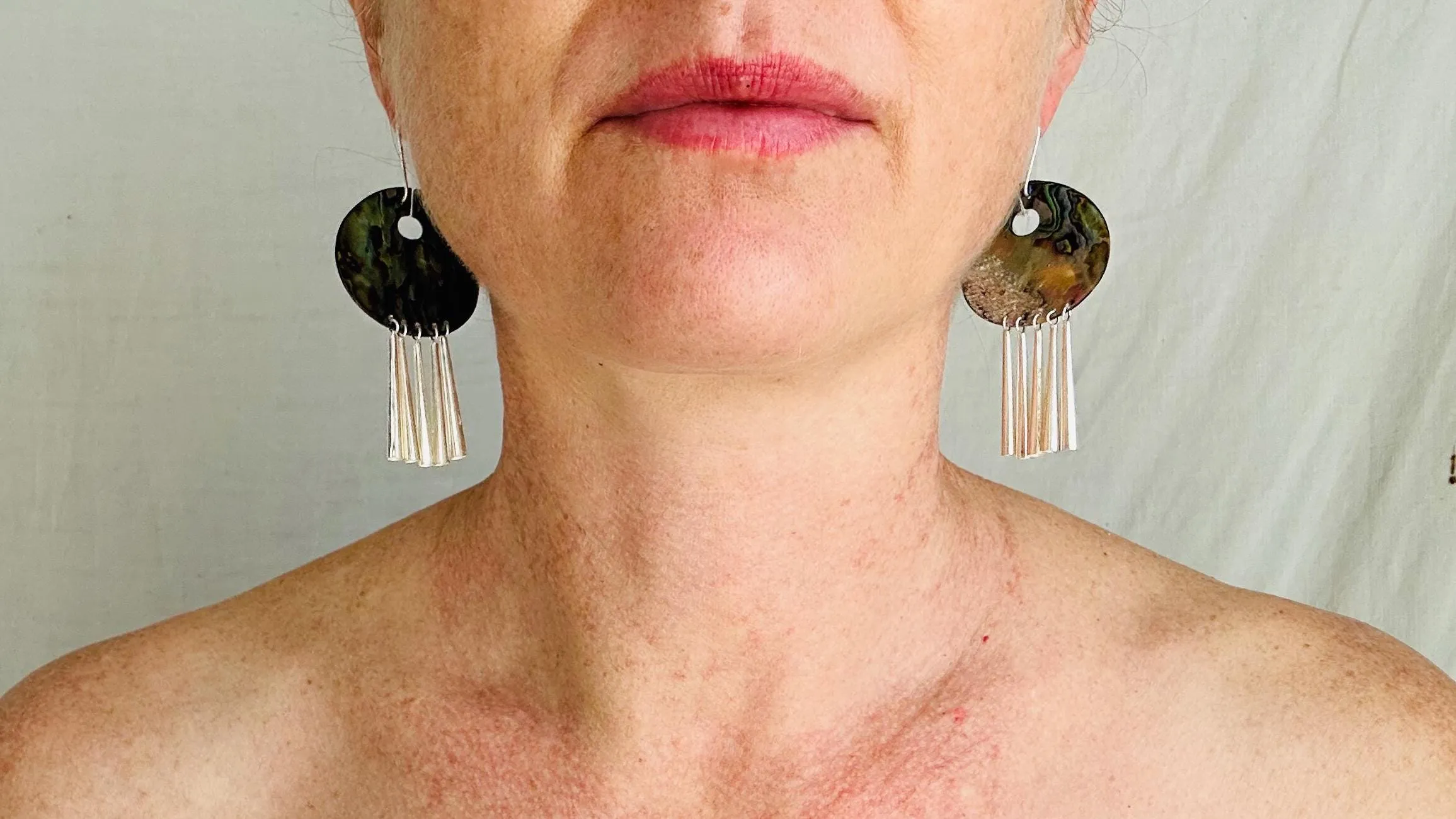 Abalone & Sterling Silver Earrings. Handcrafted Designer Paua Jewelry. 2411