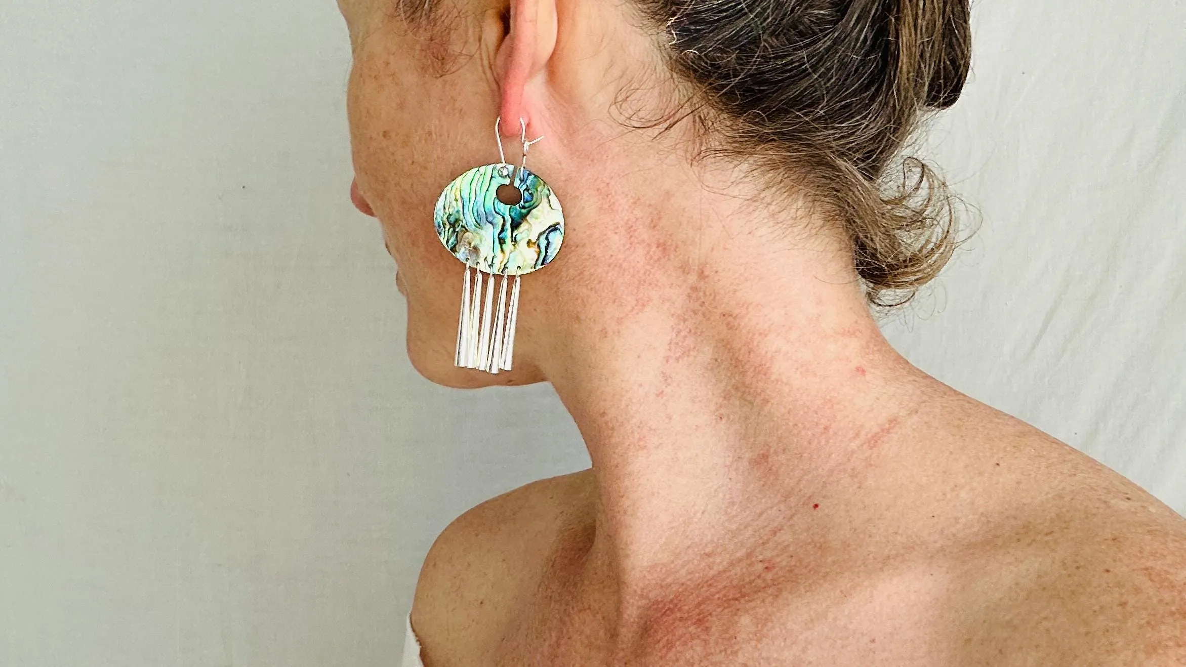 Abalone & Sterling Silver Earrings. Handcrafted Designer Paua Jewelry. 2411