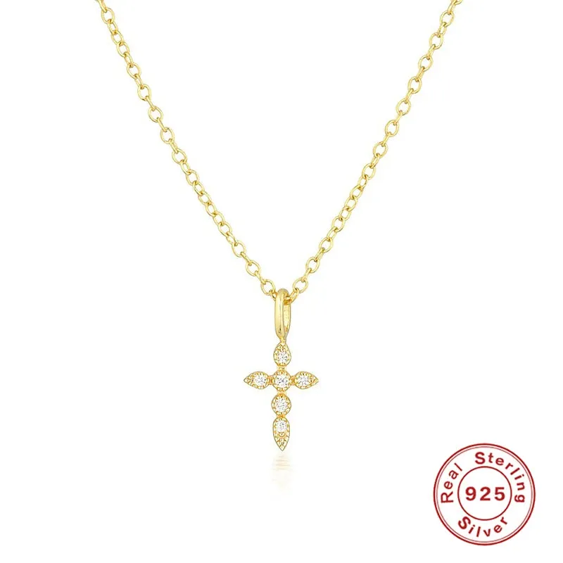 Aide 925 Sterling Silver Crystal Cross Choker Necklace