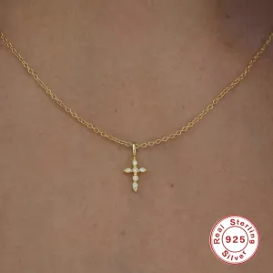 Aide 925 Sterling Silver Crystal Cross Choker Necklace