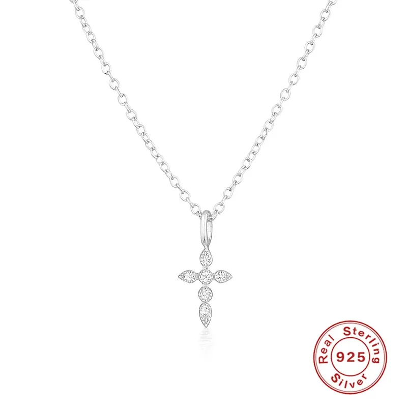 Aide 925 Sterling Silver Crystal Cross Choker Necklace
