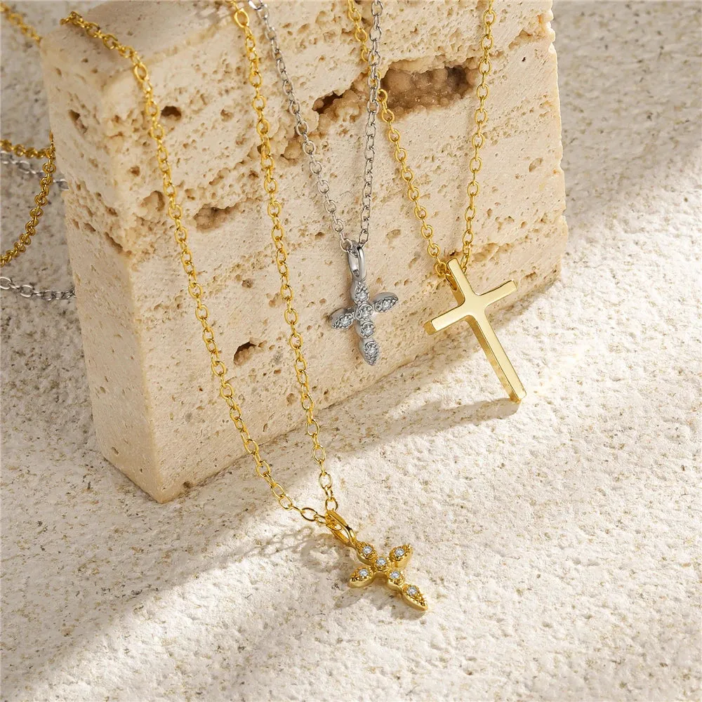 Aide 925 Sterling Silver Crystal Cross Choker Necklace