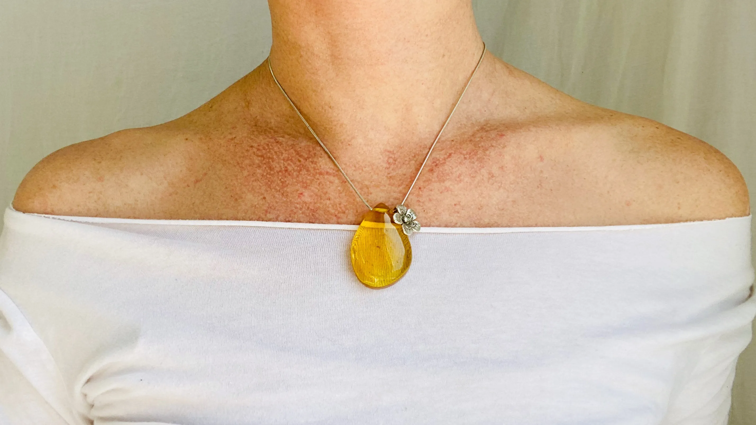 Amber Flower Pendant on a Silver Chain. Snake Chain. Atelier Aadya. 0188