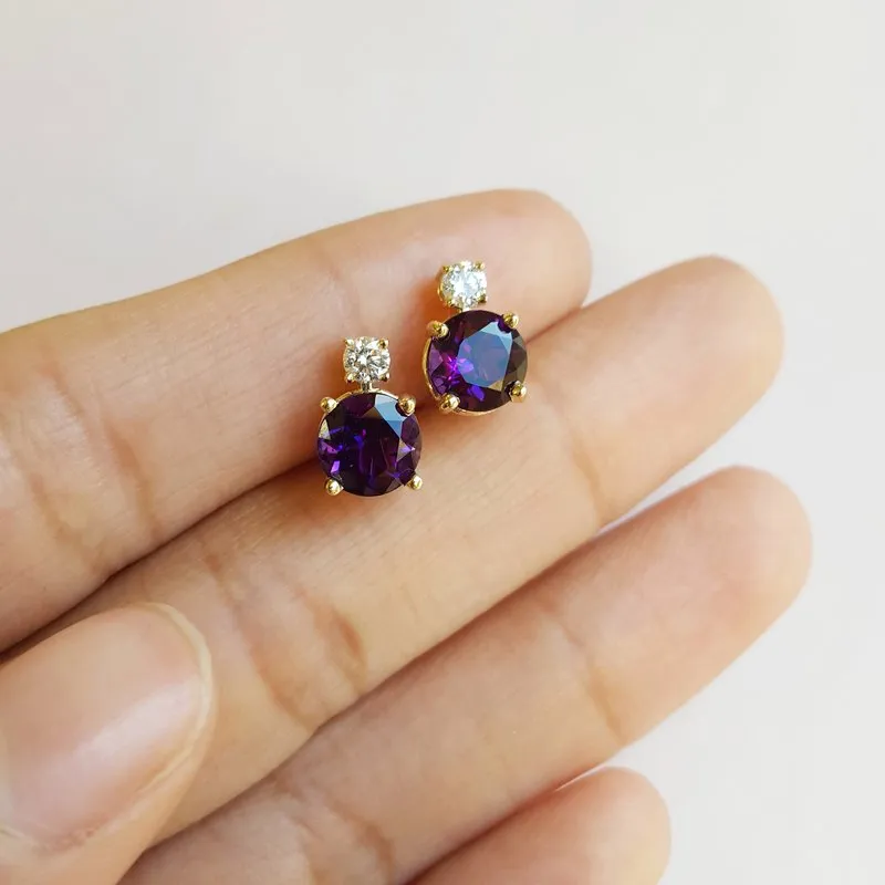 Amethyst and Diamond Accent Studs