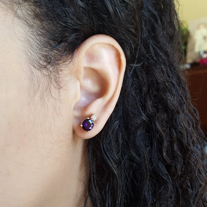 Amethyst and Diamond Accent Studs