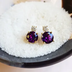 Amethyst and Diamond Accent Studs