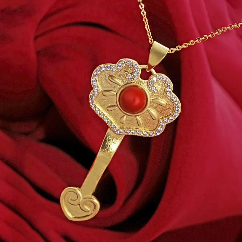 Ancient Gold Craft Luxury ethnic style Ruyi Lock Necklace