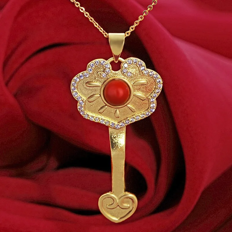 Ancient Gold Craft Luxury ethnic style Ruyi Lock Necklace
