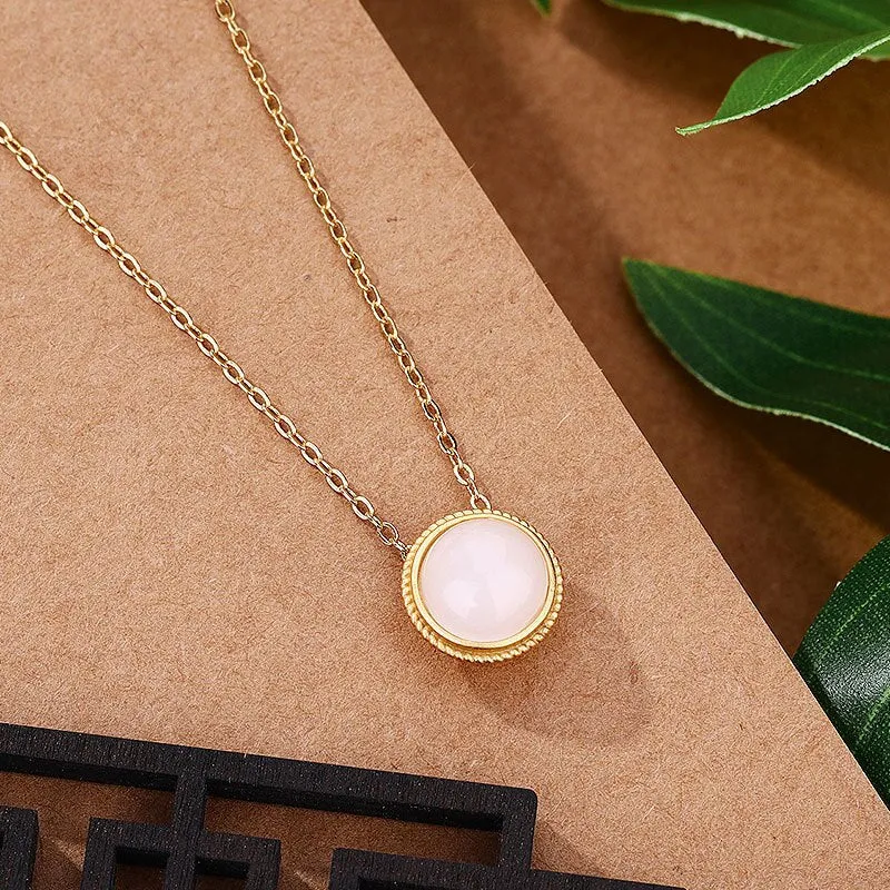 Ancient gold craftsmanship inlaid with Natural Hetian White Jade necklace