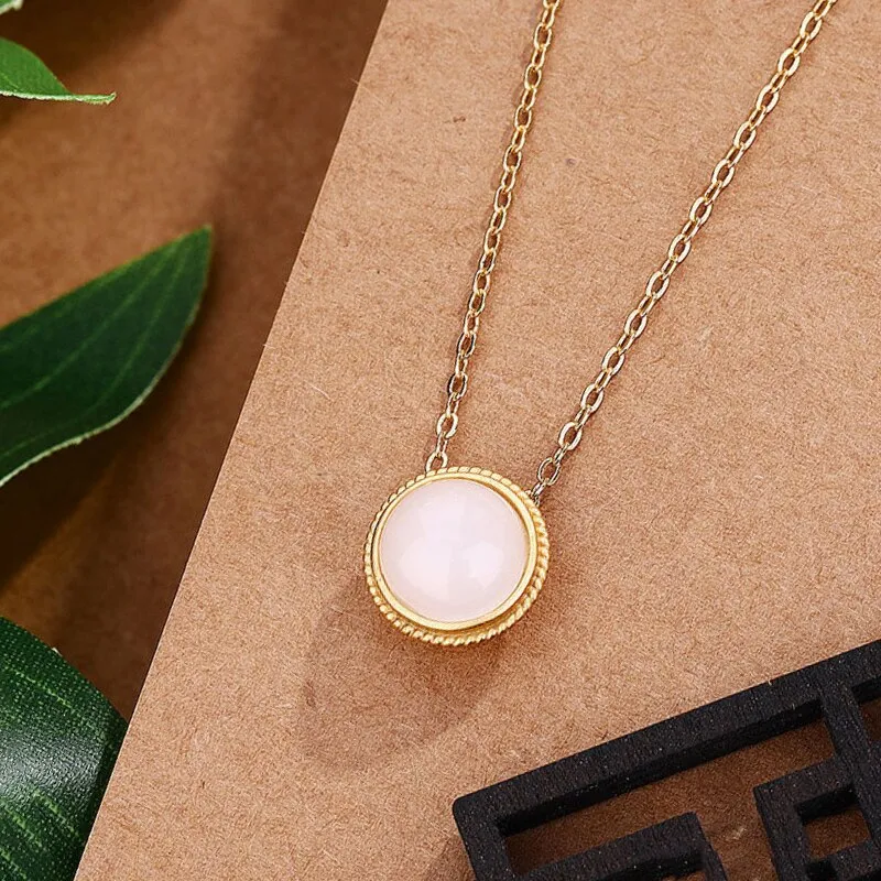 Ancient gold craftsmanship inlaid with Natural Hetian White Jade necklace