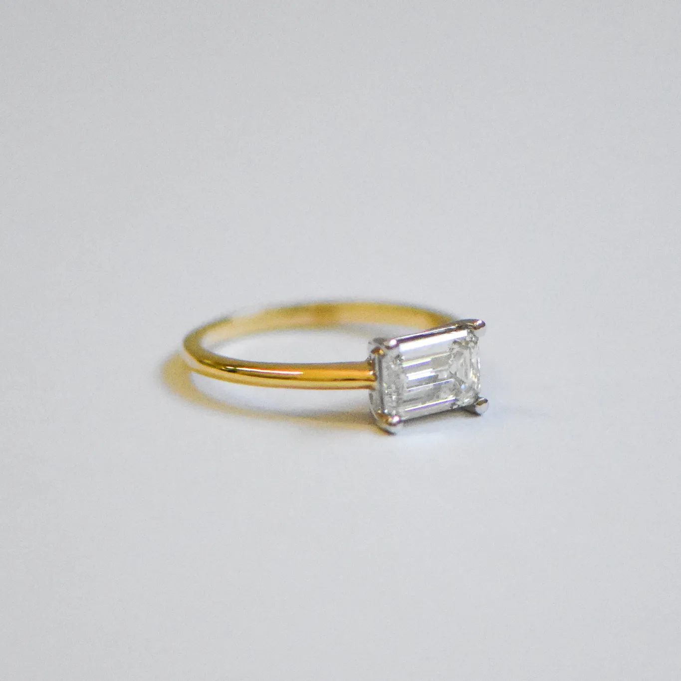 Astrid | Emerald Cut Solitaire Diamond Engagement Ring | East West