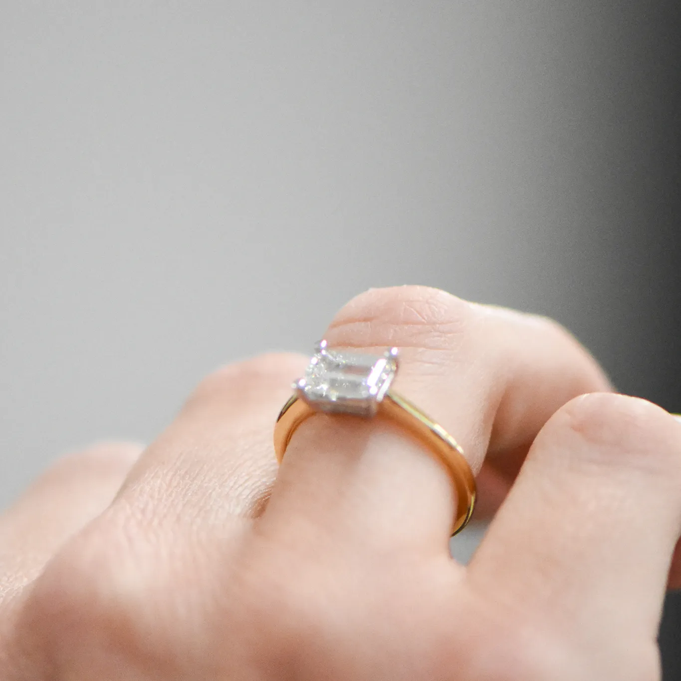 Astrid | Emerald Cut Solitaire Diamond Engagement Ring | East West