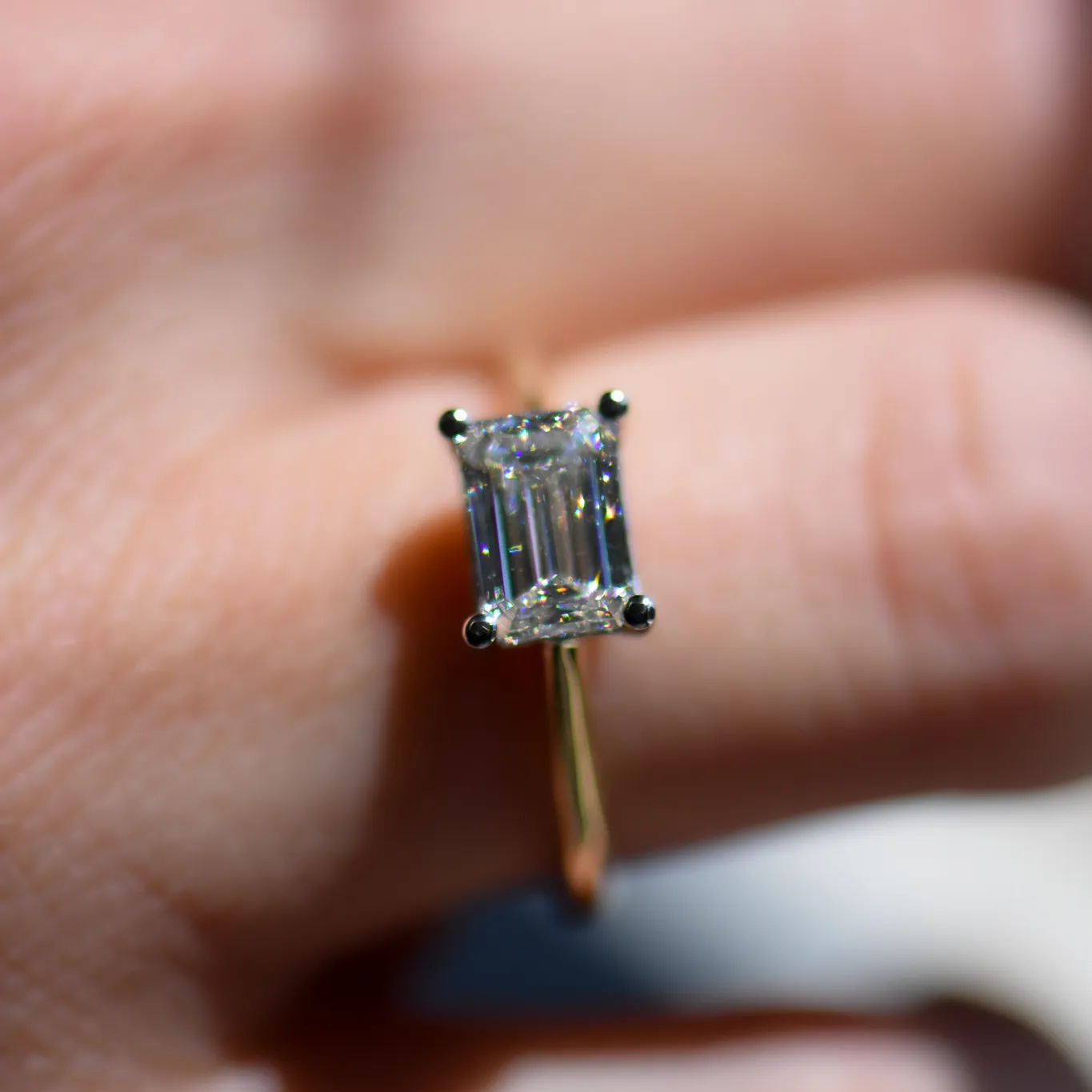 Astrid | Emerald Cut Solitaire Diamond Engagement Ring | East West