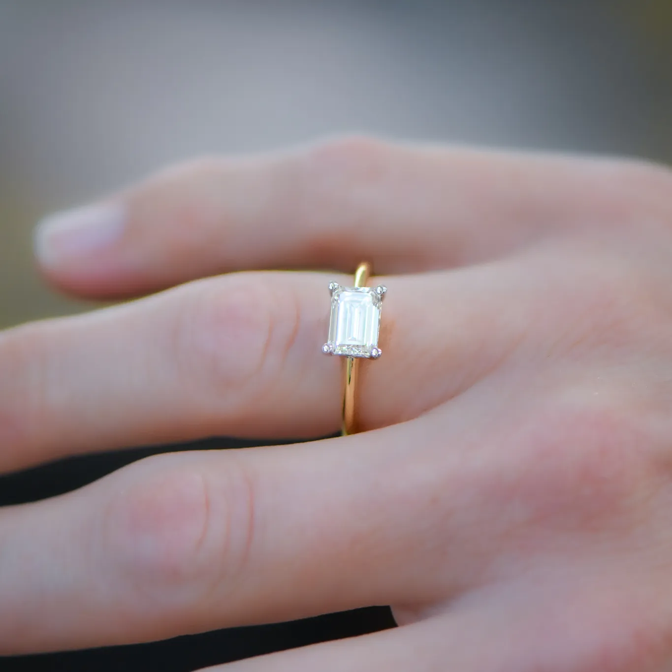 Astrid | Emerald Cut Solitaire Diamond Engagement Ring | East West