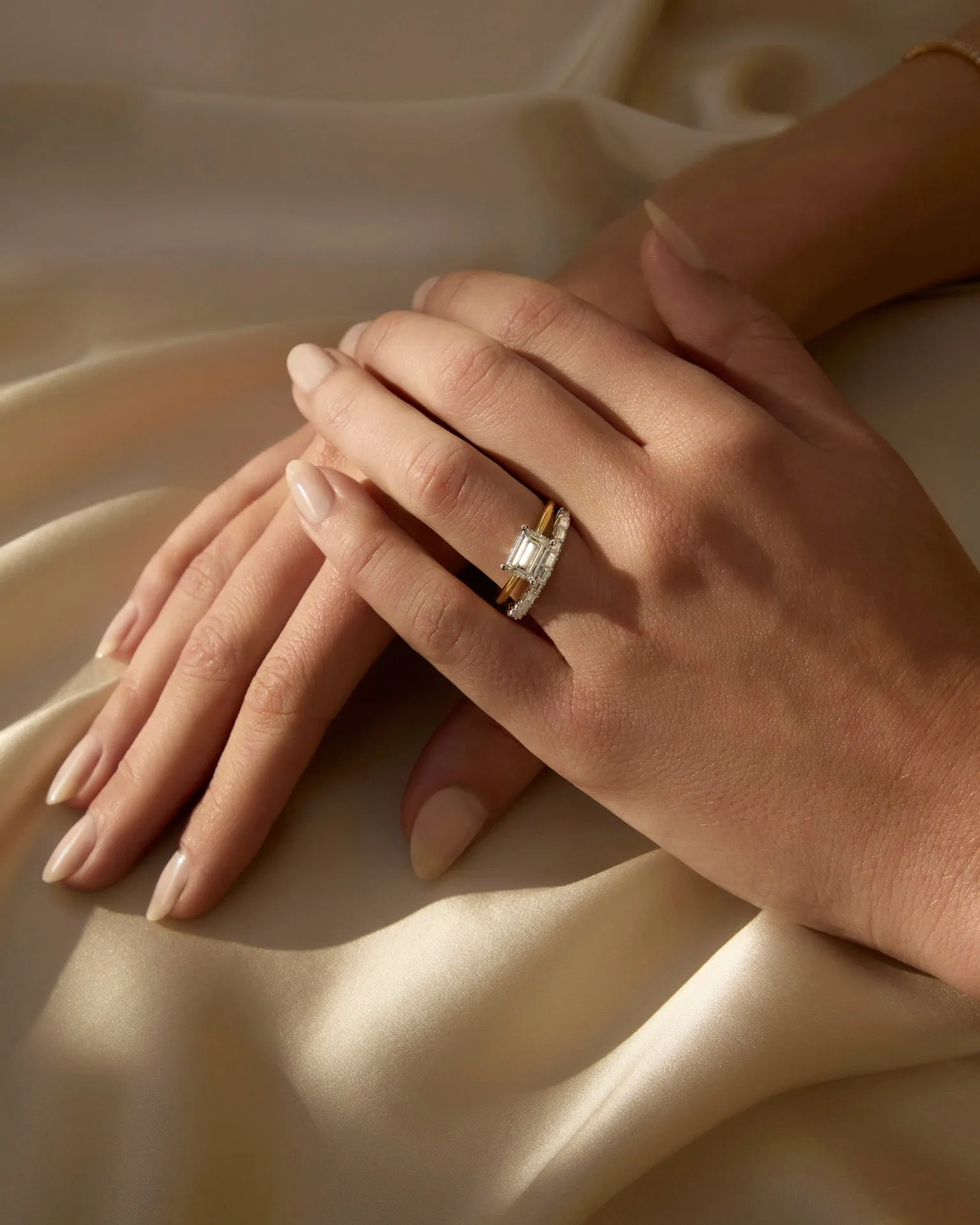 Astrid | Emerald Cut Solitaire Diamond Engagement Ring | East West